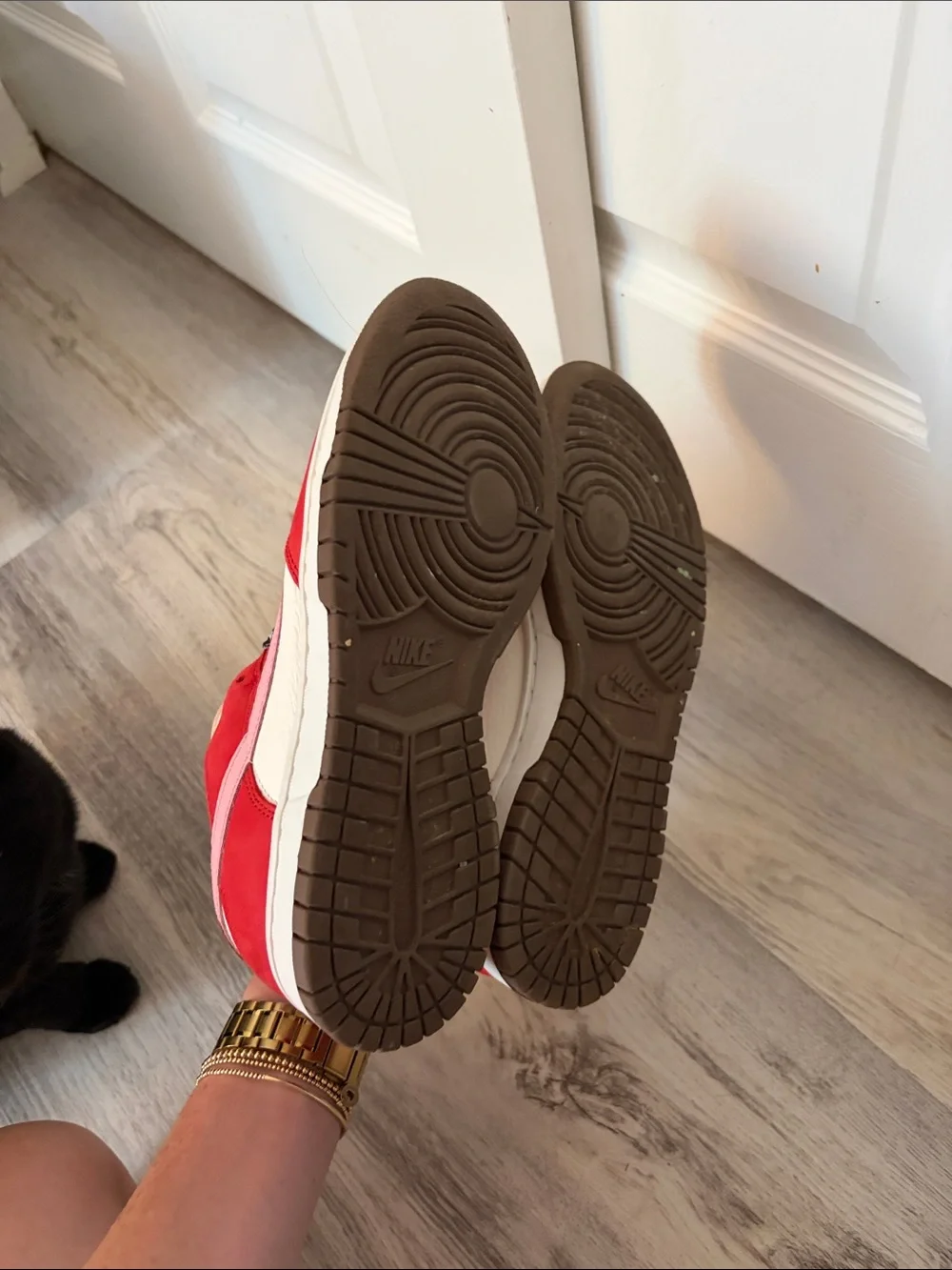 Nike Red, White and Pink Low-Top Sneakers with Leopard Laces